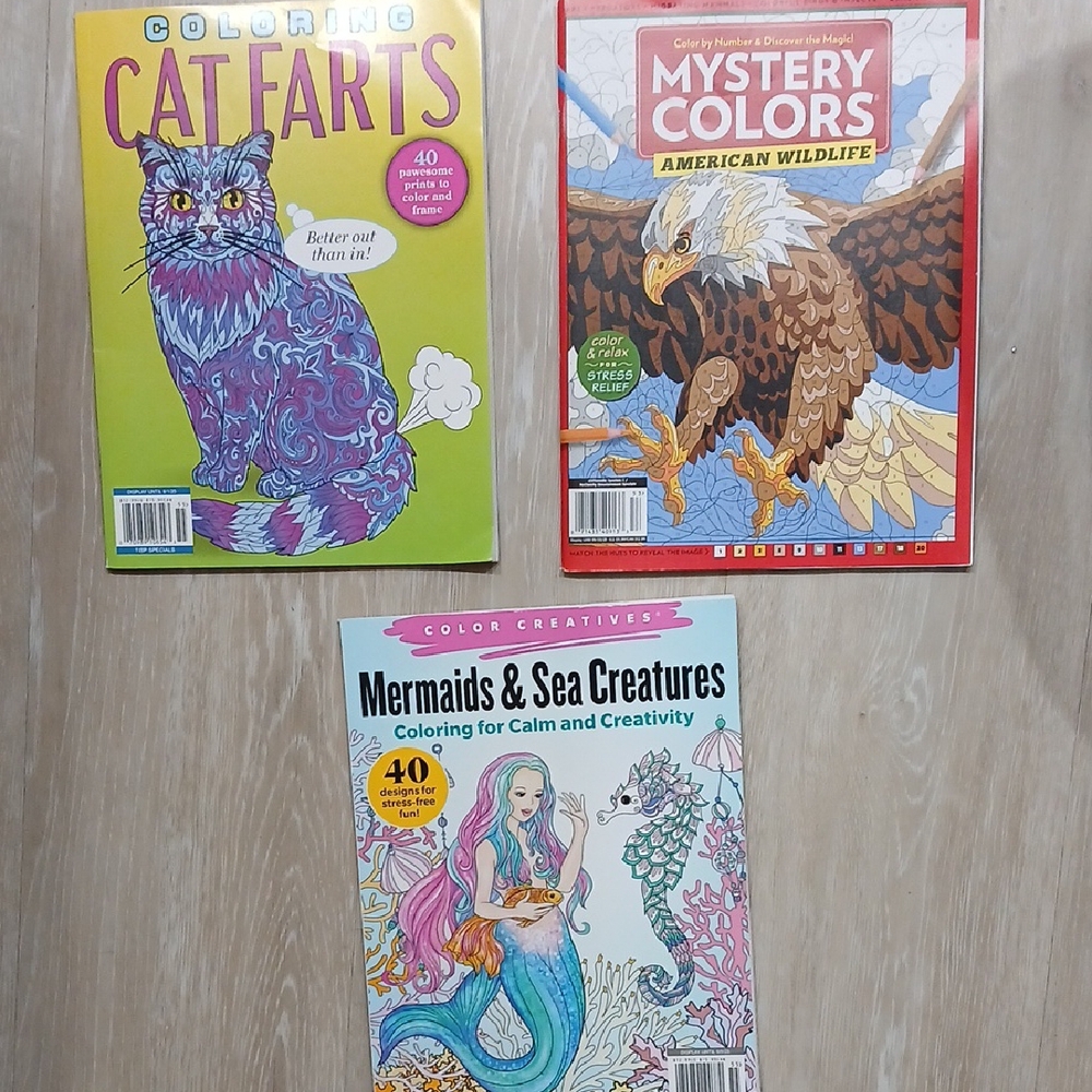 Coloring Book Set - Cat Farts, Mystery Colors, Mermaids & Sea Creatures